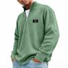 Men's Retro Corduroy Long Sleeve Shirt with Zip-Up Stand Collar Casual Top