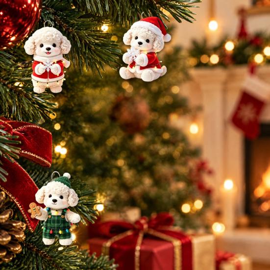 Festive Home Hanging Decor Christmas Dog Wooden Ornament, 2D Cartoon Puppy Ornaments with String, Holiday Tree Party Decoration Animal