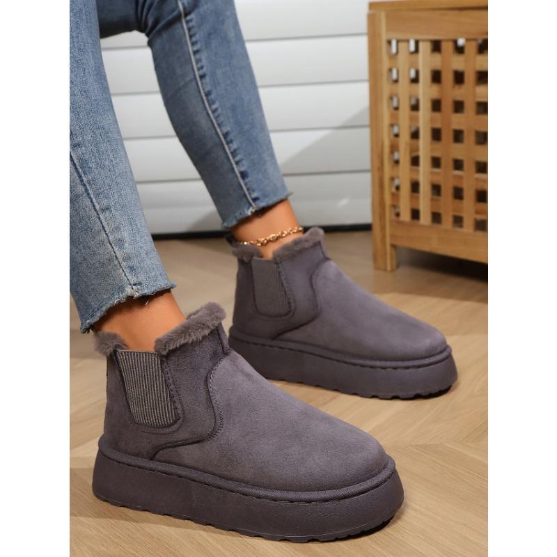 Women's Autumn and Winter New European and American Solid Color Large Size Cotton Shoes Sleeve Non-slip Warm-keeping Casual Pedal Snow Boots