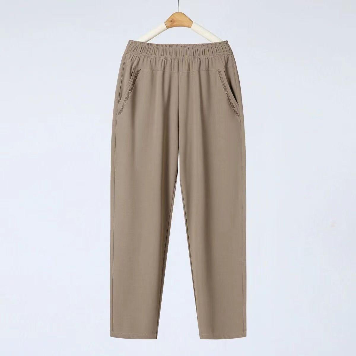 

Petite Women s Summer Ice Silk Casual Pants - Loose Straight-Leg Nine-Point Pants for Middle-Aged & Elderly M for up to 100 jin