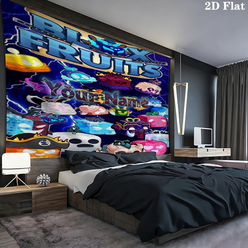 Arazzo da Parete Avventura Blox Fruits Nome Personalizzato Appeso Estetico alla Parete Coperta in Tessuto Stampato Arazzi Decorativi per Camera da Letto Soggiorno Decorazioni per la Casa