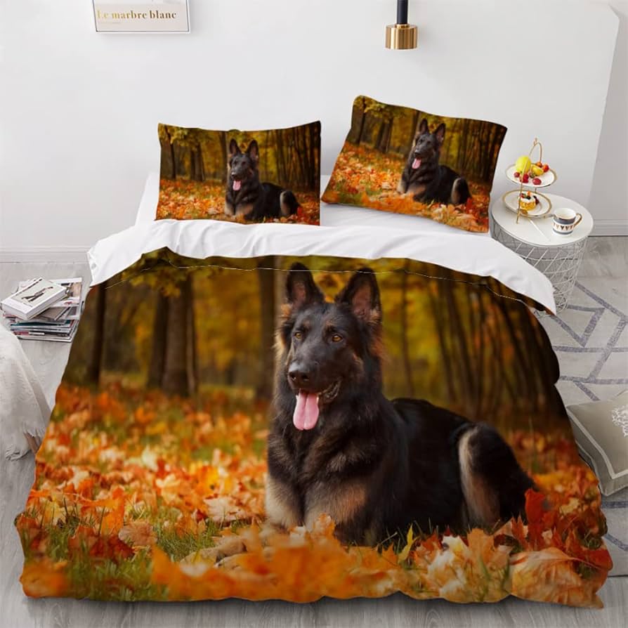 German Shepherd Duvet Cover Twin King Cute Pet Dog Bedding Set for Boys Girls Teen Room Microfiber Lovely Animal Comforter Cover