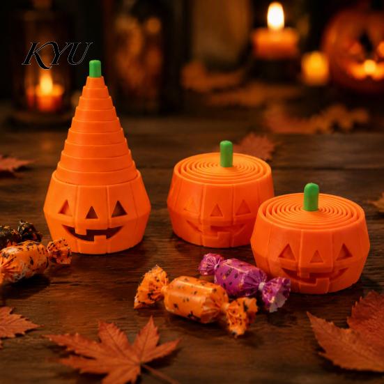 Creative Desk Ornaments 3D Printed Halloween Pumpkin Fidget Toy, Retractable Spiral Stress Relief Eco Friendly Pla Toys Ornament, Flexible PLA Sensory