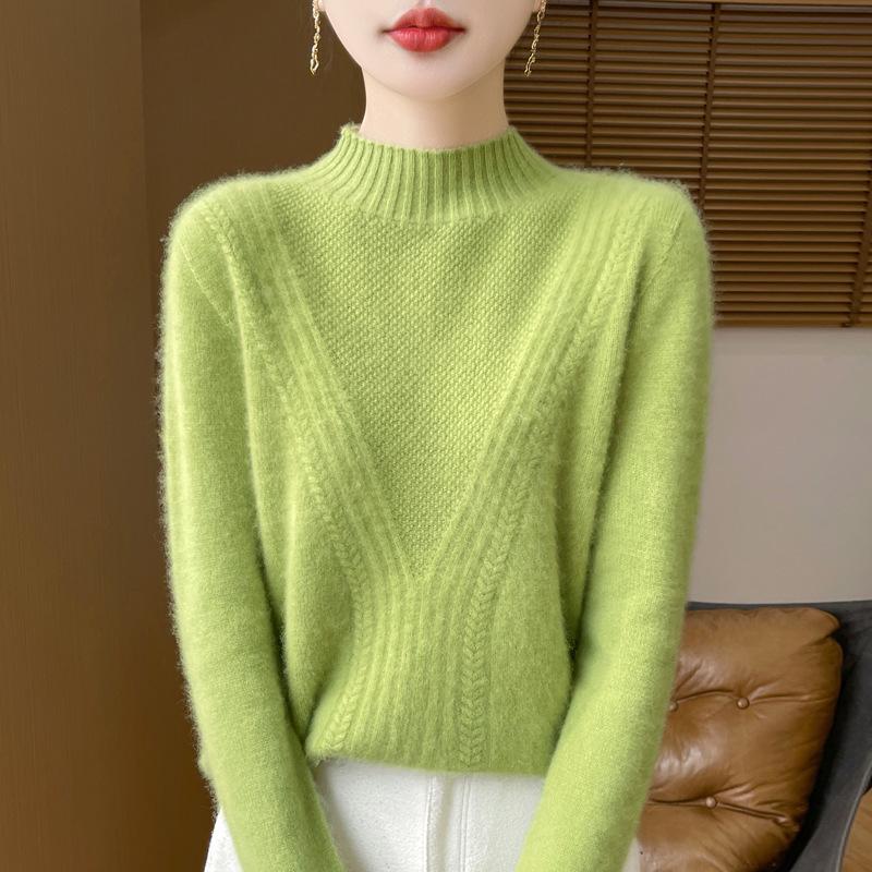 Elegant Women's High Neck Wool Sweater - Solid Color, Soft, and Versatile Knit Pullover for Autumn & Winter
