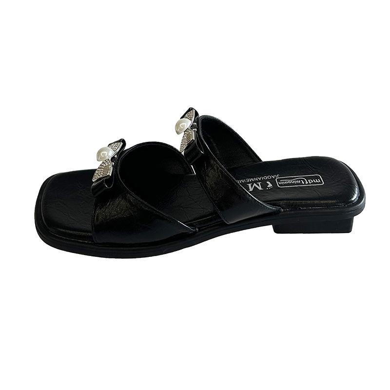 2025 new one-word sandals women's summer fashion outer wear beautiful with skirt bow low heel versatile cool slippers