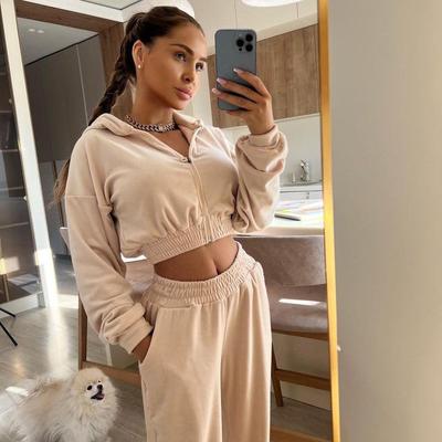 Women Solid Color Long Sleeve Hooded Hoodies Suit Autumn Winter Loose Top Wide Leg Pants