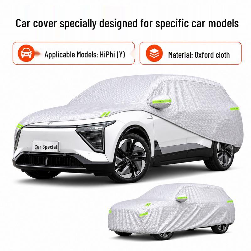 Gaohe HiPhi Y Car Cover: Sun Protection, Waterproof, Heat Insulation, All-Season Oxford Cloth Material.
