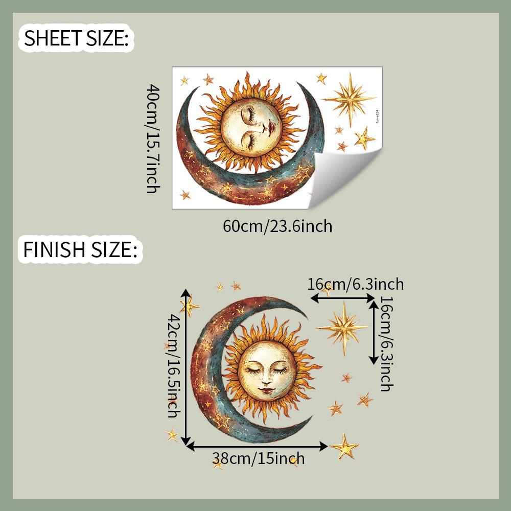 

Creative Retro Star Moon Wall Stickers for Bedroom Living Room Home Background Decoration 40x60cm різнокольоровий