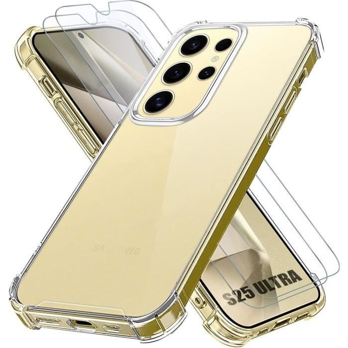 Coque pour samsung galaxy s25 ultra - protection silicone antichoc transparent + 2 verres trempés