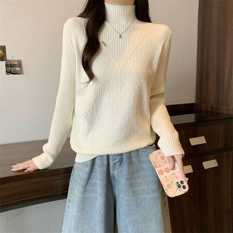 Large-sized Pullover Women's Base Layer Women's Autumn and Winter Semi-high-neck Sweater Loose Knitted Sweater Top