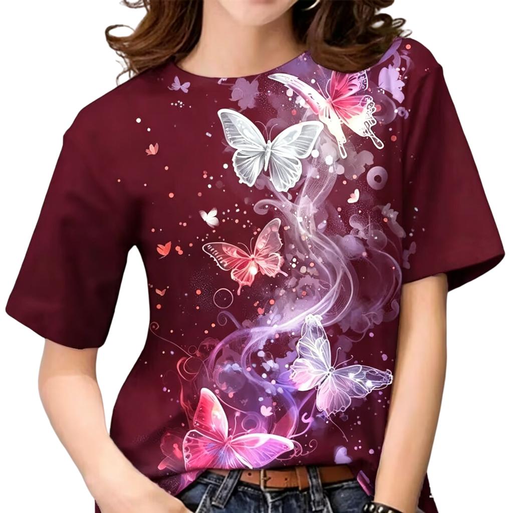 2026 Summer New Fantasy Butterfly Print Women's Short-Sleeve T-Shirt, Loose Fit, Fashionable Slimming Top