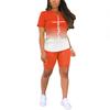 Summer 2pcs Outfits For Women Short Sleeve T-Shirts Pants Shorts Set Gradient Color Tracksuit Sportwear