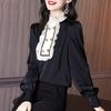Vintage Office Lady Ruffles Shirring Bright Silk Solid Shirt Spring 2022 Ruffled Neck Long Shirt Sleeve Slim Top Womens Clothing