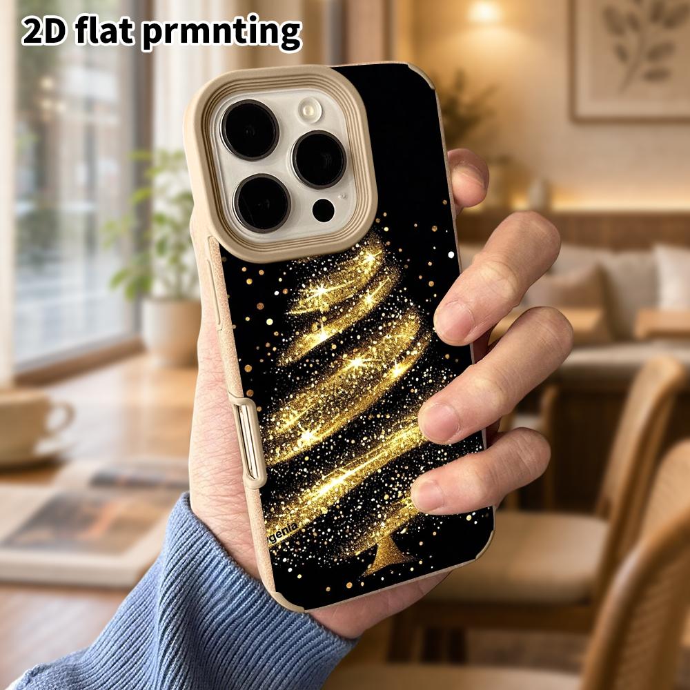 Phone Case: Lambskin 2D Flat Samsung Galaxy A34 A35 M05 M06 S20 S22 S21 FE Plus 5G Protective Case, Black Gold Glitter, Christmas and Halloween Gift