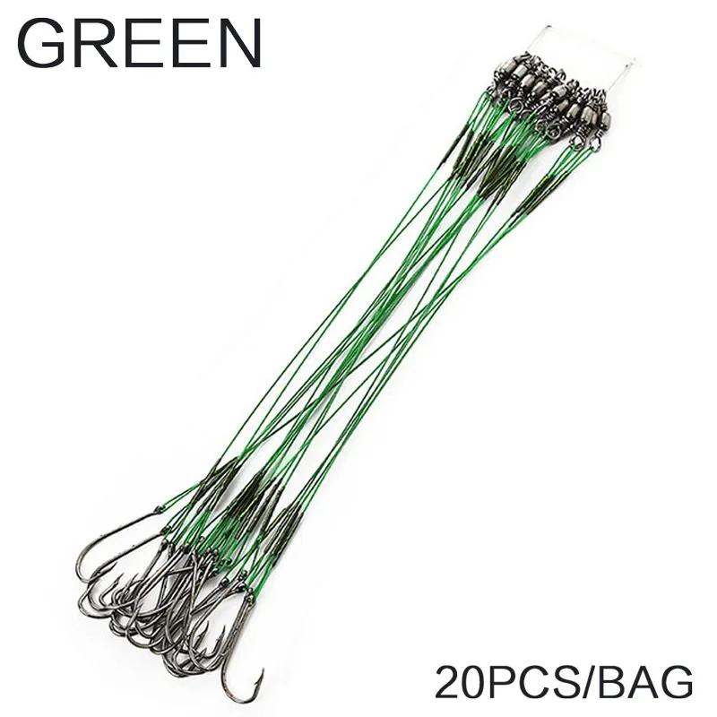 

20Pcs Anti-Bite Steel Fishing Line Leaders with Swivel 50LB Strong Fishing Tackle Gear Accessories 20PCS 12CM зелёный
