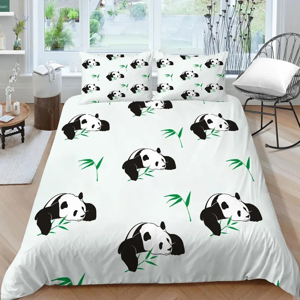 Panda Bedding Set for Kids Boys Girls Cute Cartoon Giant Panda Duvet Cover Set KingQueen Size Yellow Soft Polyester Quilt Cover