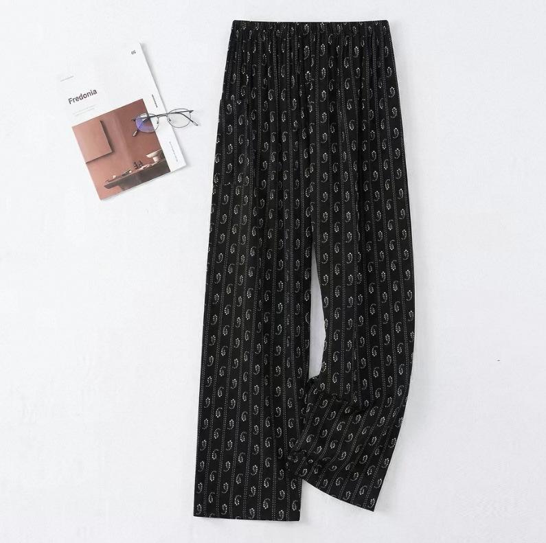 Summer men's cotton and silk pajama pants plaid home pants loose can be worn outside beach long pants youth artificial cotton