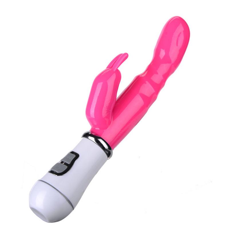 Vibrator reîncărcabil cu șoc dublu pentru punctul G, tip iepure, pentru cupluri - Dispozitiv de masaj cu vibrații intense