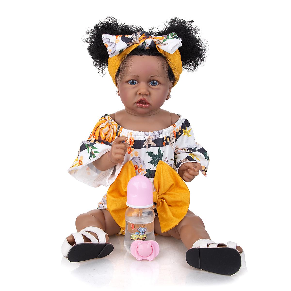 

57 см куклы-ребёнки Reborn Baby Toddler, волосы из прошитого вручную волокна, чёрная кожа, силикон, полное тело, как у настоящей куклы-ребёнка, подарки на День защиты детей 23 inch синий