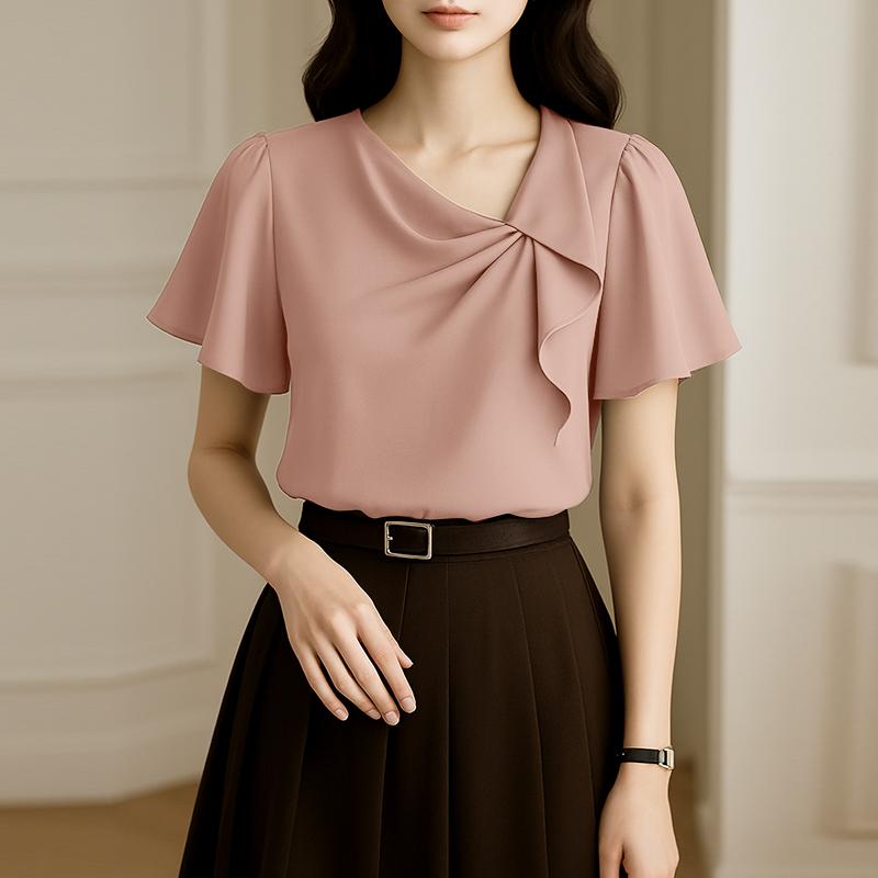 ZANZEA Women Casual Irregular Collar Solid Color Loose Short Sleeve Blouse