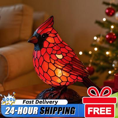 Resin Red Bird Table Lamp Christmas Art Decor Light Desktop Ornaments Red Brid Art Night Light for Bedside Bedroom Living Room