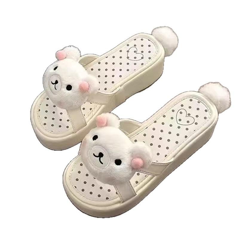 Cute cartoon relaxed bear one-word drag female summer new wear small versatile beach cool slippers