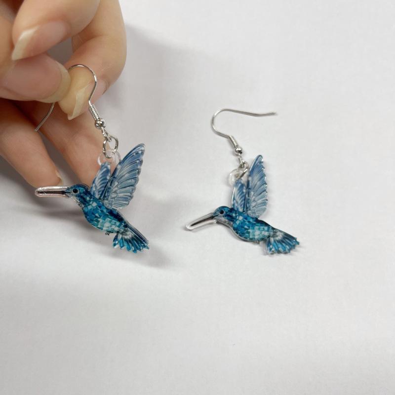 2024 Retro Colorful Bird Acrylic Earrings - European and American Fashion