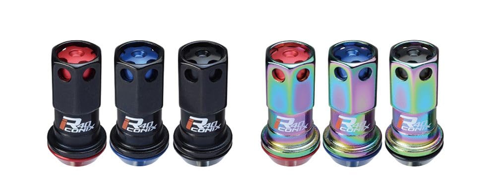 Racing Composite R40 iCONIX Wheel Lock M12 X with Aluminum KYO-EI (Kyoei Industry) Nuts, P1.5, Caps, Neochrome/Black, RIA-11NK