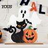 Wooden Tiered Tray Decor Halloween Table Decor, Black Cat Ghost Pumpkin Decorations Indoor Cute Holiday Window Display Items Gifts, Room for
