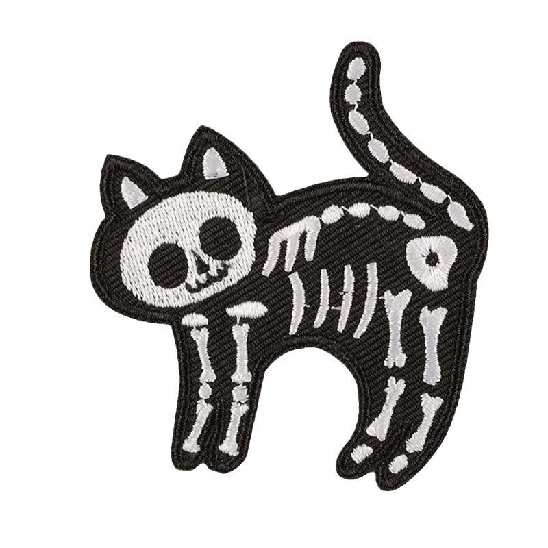 Halloween Skull Kitty Embroidered Patch - DIY Clothing Accessory