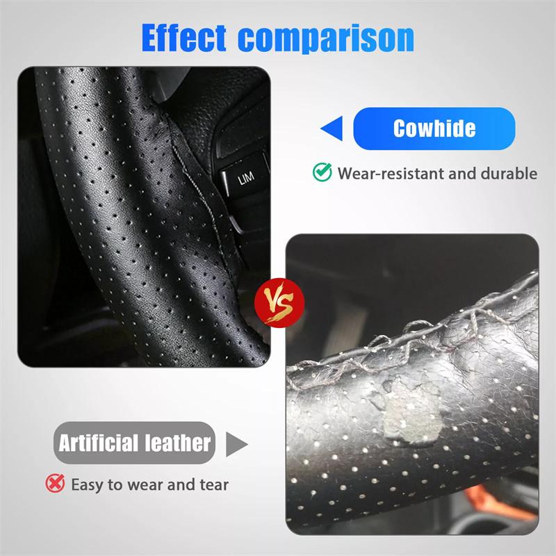 DIY Steering Wheel Cover Soft Carbon + Fiber Leather Braid On The Steering-wheel Of Car With Needle And Thread