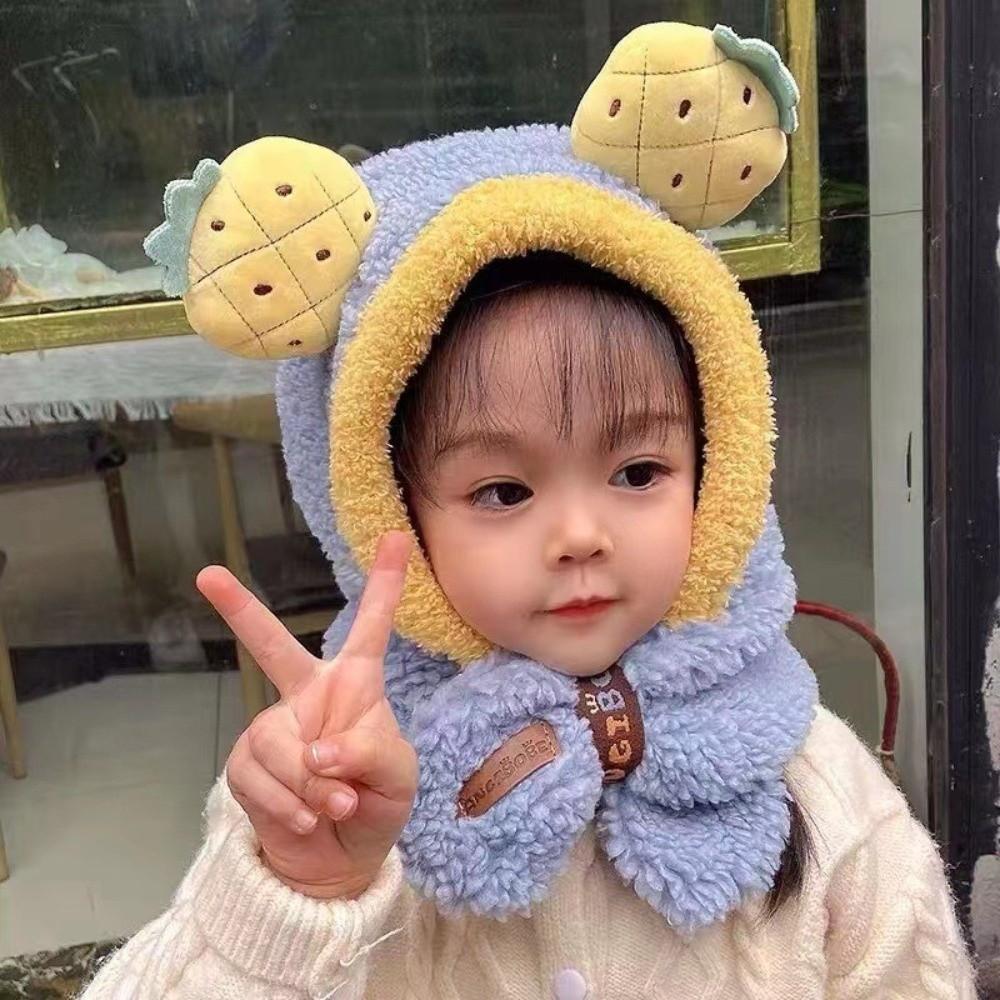 One-Piece Winter Baby Hat Scarf Plush Children Beanies Cap Cute Kids Hat Hooded Scarf