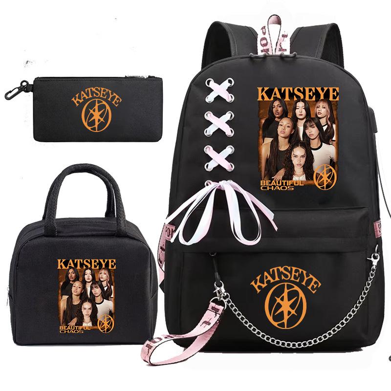 Katseye Gruppo di Ragazze K-pop Stampa Fotografica Set da 3 Pezzi Zaino per Studenti Combo 60707 Borsa Scolastica alla Moda Kit Cancelleria