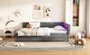 Daybed, 140x200cm, Storage Compartment on Bed, USB+Type C, With LED Light Strip, Bed with Two Drawers, Slatted Frame (without Mattress), Linen, Grey