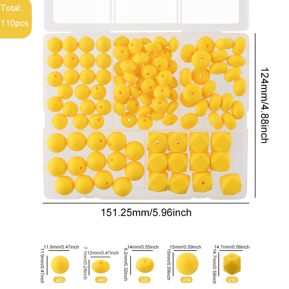 Kovict 110Pcs/Set Silicone Beads Round Lentil Hexagon Loose Bead For Jewelry Making DIY Necklace Bracelet Keychain Accessories