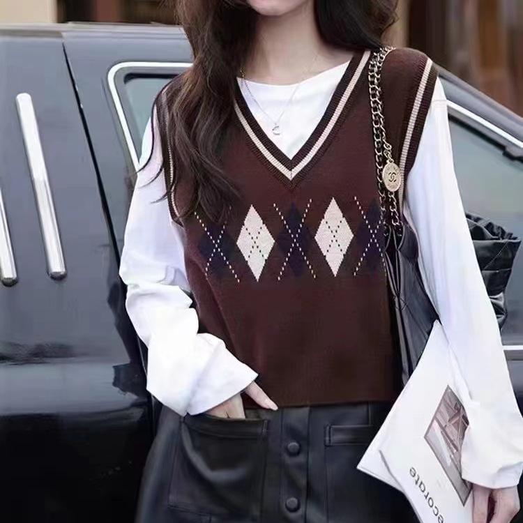 2023 Autumn New Fashion Sweater Tank Top V-Neck Knitted Vest Girl