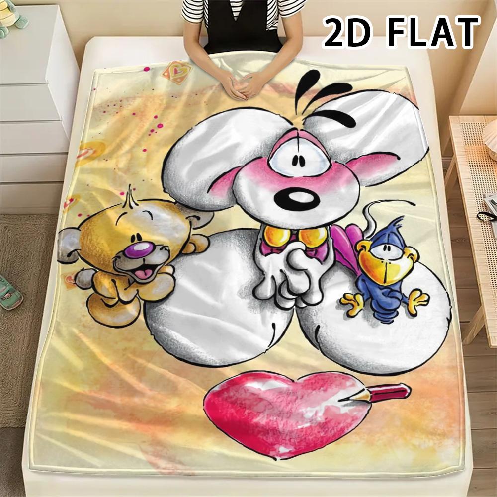 1Pc Diddl Print Flannel Blanket, High Quality Comfortable for All Seasons, Home Decor, Warmth and Comfort, Perfect for Christmas Gifts