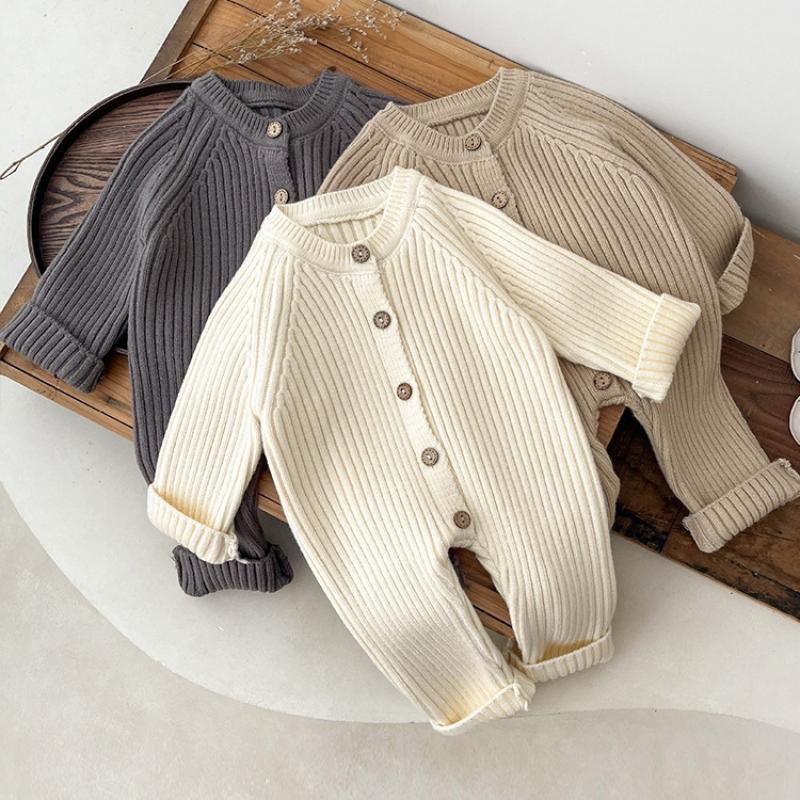2025 Podzimní Svetr Novorozenci Kojenecké Dívky Chlapci Jednodílné Oblečení Pletený Overal Jednobarevná Kojenecká Chlapecká Kombinéza Zesílené Pletené Oblečení