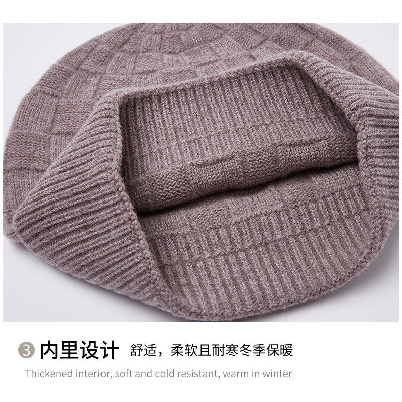 Strickmütze Große Karomütze aus Wolle Modische vielseitige warme Kaltwettermütze Kuppelförmiger Ohrenschützer Winterwollmütze