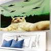Funny UFO and Cat Theme Digital printing polyester wall tapestry suitable for use in living rooms bedrooms offices bars party