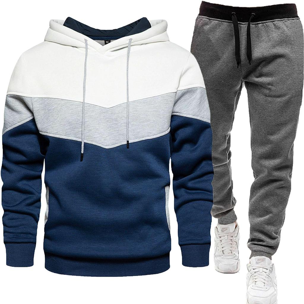 Men's Winter/Autumn Color Block Hoodie & Sweatpants Set