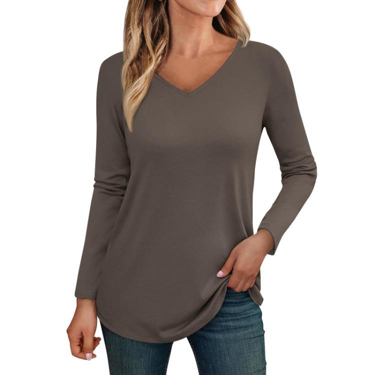 Trendy Fall Outfits Womens Long Sleeve V Neck T Shirts Fitted Casual Tunic Blouses Basic Tee Tops