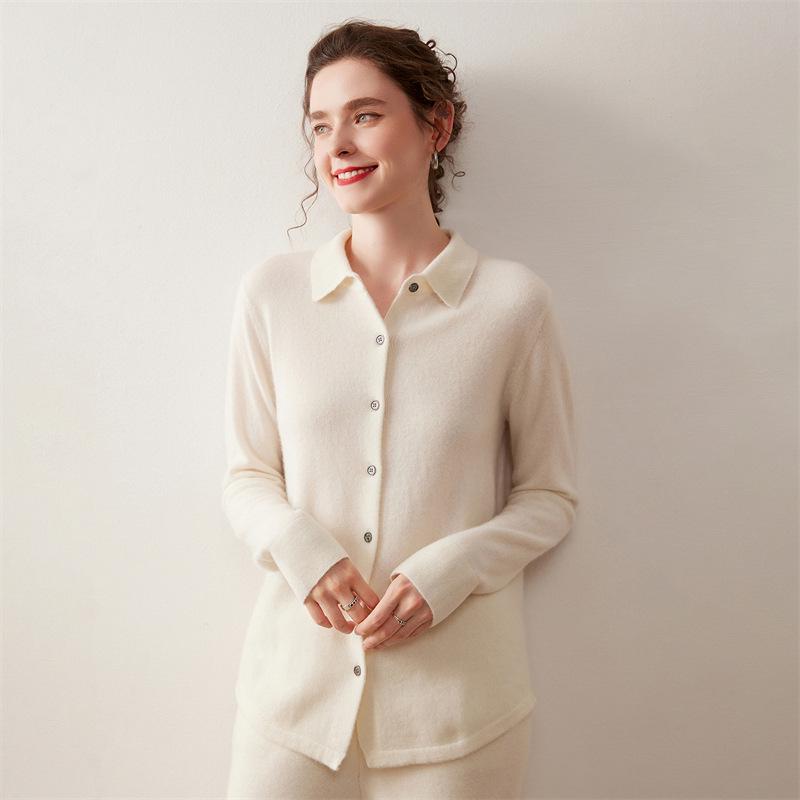 

Жіночий кашеміровий кардиган з коміром-поло - Осінньо-зимовий в язаний светр з довгим рукавом S