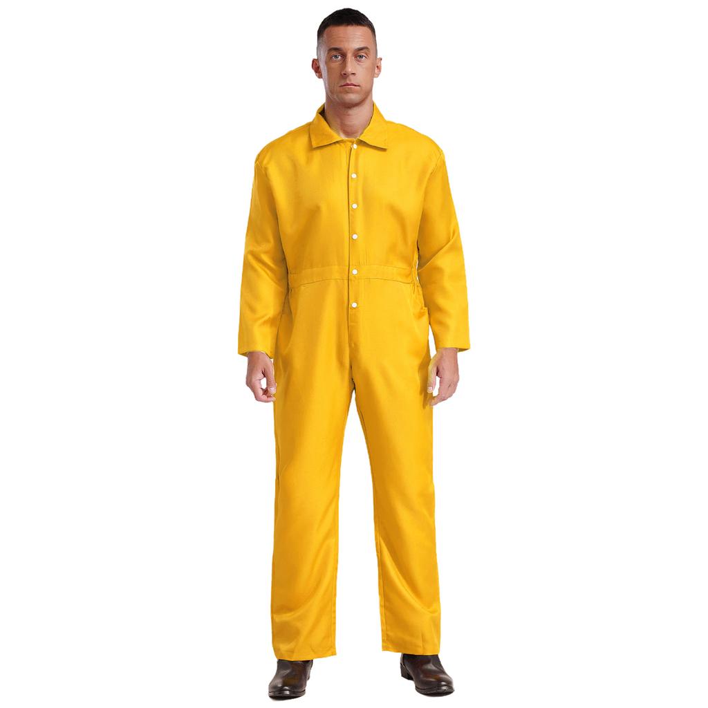Mens Wear Resistant Turn Down Collar Long Sleeve Button Up Work Coveralls Jumpsuit Uniforms