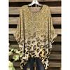 Camiseta de Mujer con Estampado de Leopardo Degradado 3D Animales Divertidos Estilo Casual Vacaciones Dobladillo Irregular Cuello Redondo Manga Corta Ropa de Mujer