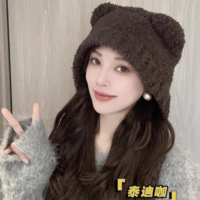 Autumn and Winter New Knitted Versatile Thermal Hat Children's Cold and Windproof Ear Protection Scarf Bear Hat Versatile and Cute
