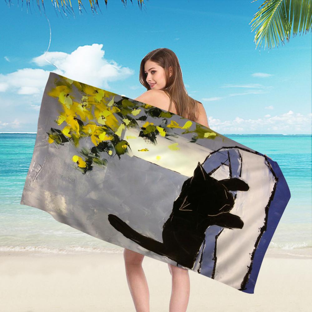 Schwarze Katze Kunst Ölgemälde Handtuch Mikrofaser Strandhandtuch Saugfähig Schnell trocknend Weich Yoga Schwimmen Resort Bergsteigen Handtuch