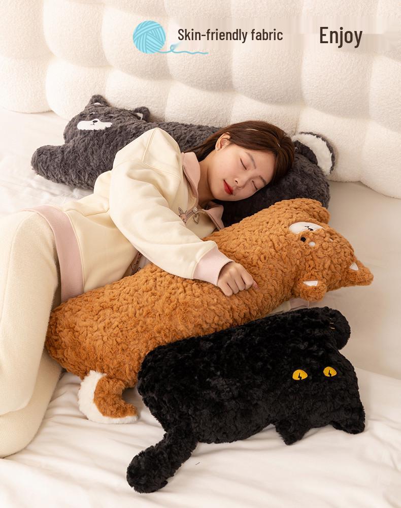 Creative Cartoon Corgi & Black Cat Animal Pillow - Long Lumbar Support Cushion for Sofa or Dorm