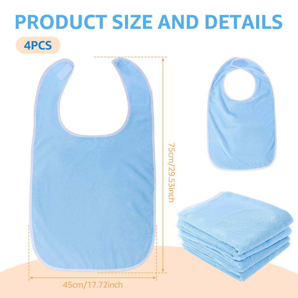 4 Stück Erwachsenen-Lätzchen Polyester Essens-Kleidungsschutz Verstellbare Erwachsene Fütterungslätzchen Senioren Fleckenresistent Diät-Tuch Blau/Grau