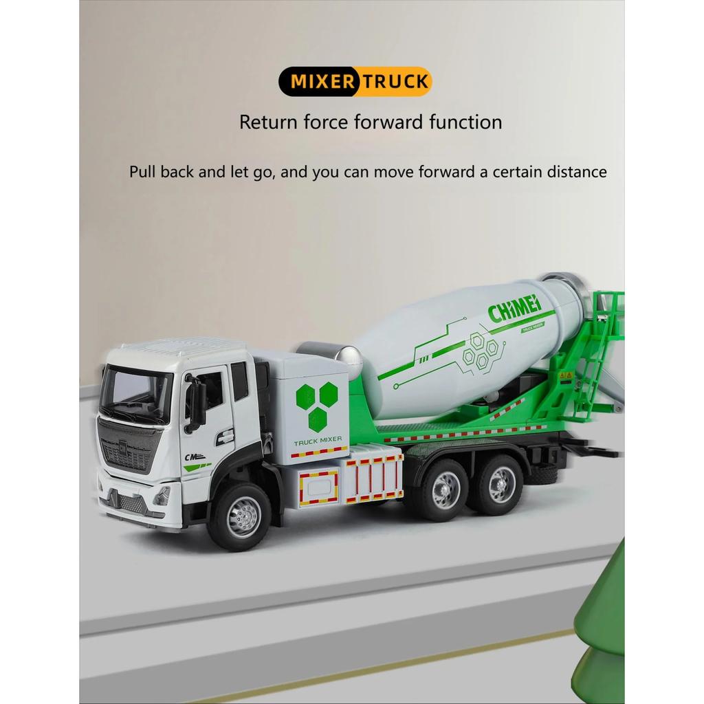 1/32 Concrete Mixer Truck Engineering Vehicle Alloy Metal Diecast Model Car Children Toy Car with Sound and Light Pull Back Gift